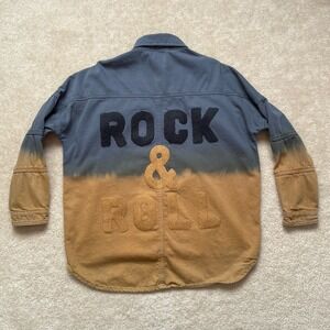 Elan Devan Rock & Roll Oversized Ombre Shacket Jacket Shirt Blue & Tan Small